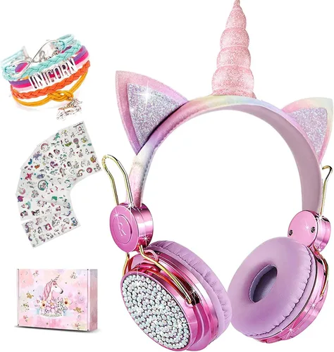 Vista 7 de SVYHUOK Auriculares inalámbricos de oreja de gato para niños con micrófono, auriculares Bluetooth sobre la oreja para la escuela, teléfonos