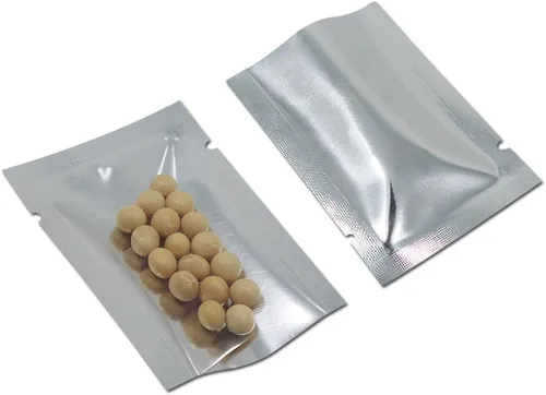 Vista 3 de Bolsa de papel de aluminio plateado, sellado térmico, para ventana delantera, de plástico, con parte superior abierta, bolsa de Mylar
