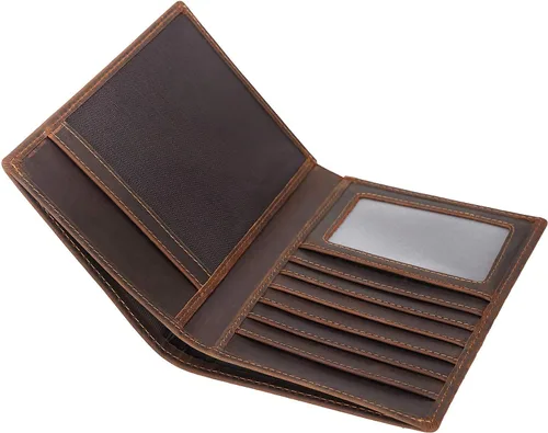 Vista 9 de Polare - Cartera de viaje de piel con bloqueo RFID para hombres y mujeres, Marrón oscuro, Cartera con bloqueo RFID