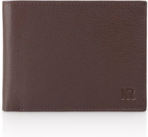 Vista 3 de KRONIFY Leather Wallet Men RFID Blocking Bifold & Trifold Genuine Leather 13 Card Slots Coin Pocket Gift Box Natural Dark Brown