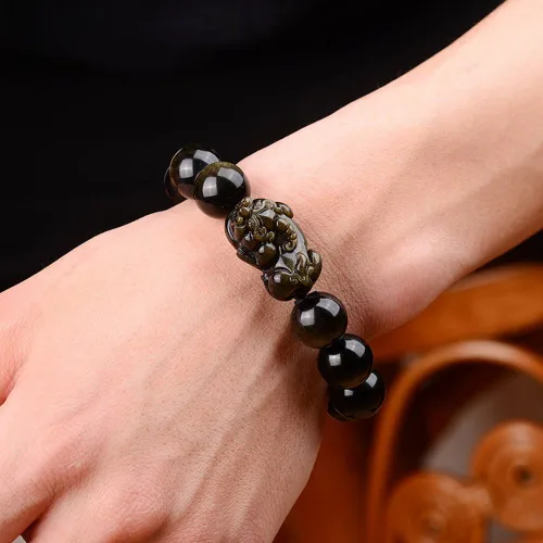 Vista 5 de Jan Dee Pulsera de cristal PiXiu de obsidiana natural y semipreciosa