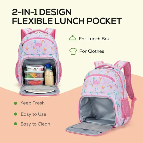 Vista 4 de mommore Mochila para niños con múltiples compartimentos, Unicornio, Mochilas de viaje