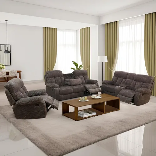 Vista 25 de Juego de sofá reclinable para muebles de sala de estar, juego de sofá y silla reclinable de pana verde, tela manual, sofá reclinable de 3 plazas