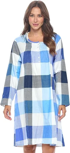 Vista 23 de Casual Nights Camisón de franela con flores de manga larga para mujer Azul