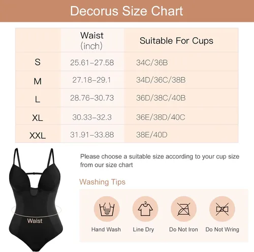 Vista 3 de Decorus Braga de espalda baja para mujer, con control de abdomen, cuello en V profundo, espalda descubierta, tanga de inmersión, brasier integrado