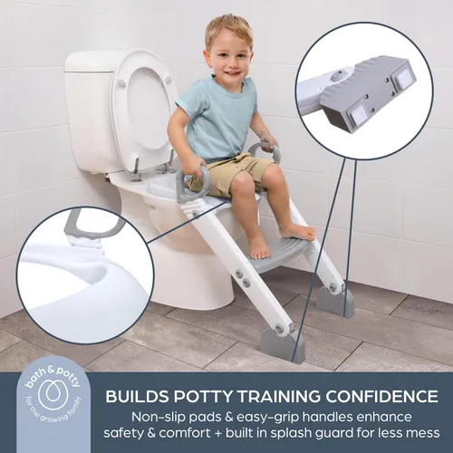 Vista 5 de Dreambaby Asiento de inodoro para niños pequeños con escalones, asiento ajustable para orinal con protector contra salpicaduras, adorno para orinal