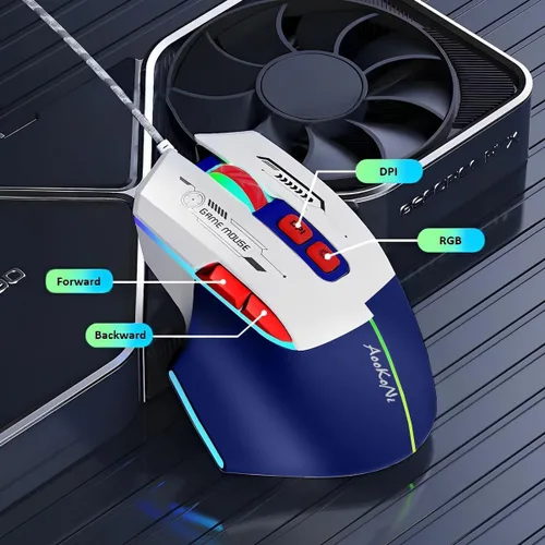 Vista 3 de Ratón para juegos con cable, mouse para juegos con retroiluminación RGB, 7200DPI ajustable, ratones para juegos de PC con 7 botones macro