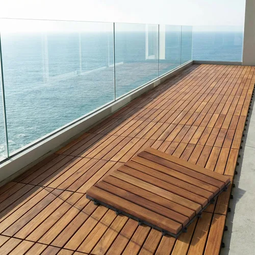 Vista 4 de Bare Decor EZ-Floor en madera maciza de teca, 1 baldosa solamente, listones largos