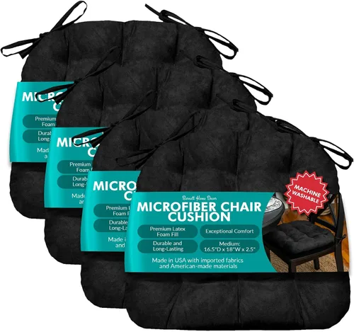 Vista 14 de Barnett Almohadilla para silla de comedor con lazos. Gamuza microfibra, microgamuza, reversible, relleno de espuma de látex, se puede lavar a Negro