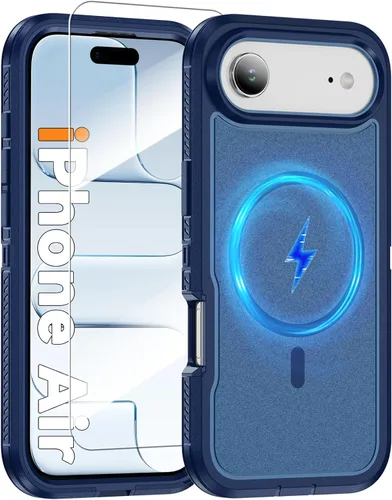 Vista 10 de Funda magnética para iPhone 13/iPhone 14 [compatible con Magsafe] [protector de pantalla de vidrio] [protección de grado militar de doble capa]
