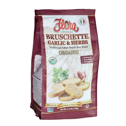 Vista 4 de Flora Foods - Mini tostadas de bruschette orgánicas (ajo y hierbas), importadas de Italia, pan para bruschetta