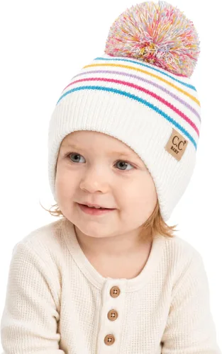 Vista 17 de C.C Gorro de Bebé con Doble Pompón de Piel con Orejeras para Niños y Niñas - Gorro de Punto Skully Cómodo, Suave y Cálido para Bebés, Niños Pequeños