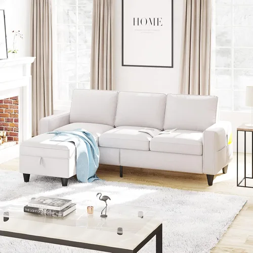 Vista 9 de Lonkwa Sofá en forma de L para sala de estar, sofá modular convertible con otomana de almacenamiento, sofás seccionales grises de 3 asientos