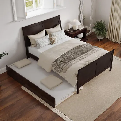 Vista 6 de AFI, Portland - Cama de plataforma matrimonial con estribo a juego con cama nido individual, color espresso