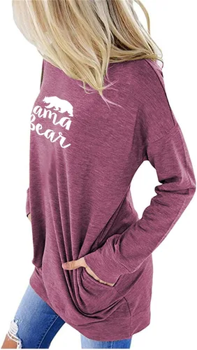 Vista 3 de onlypuff Sudaderas tipo túnica con estampado de bolsillo para mujer