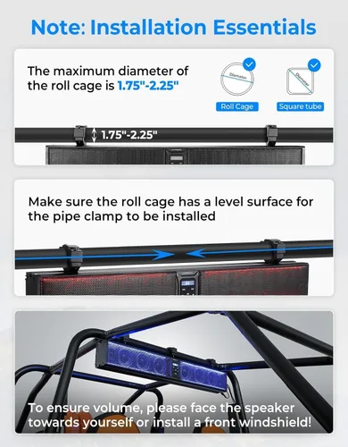 Vista 9 de KEMIMOTO Barra de sonido con 8 altavoces de 32 pulgadas, barra de sonido de metal resistente para ATV UTV, luz RGB impermeable Bluetooth, barra