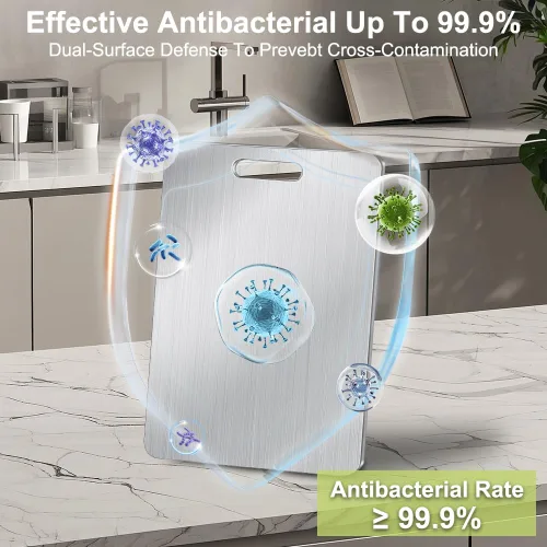 Vista 3 de Tabla de Cortar de Titanio para Cocina, Tabla de Cortar Antiadherente de Acero Inoxidable, Tabla de Titanio de Grado Alimenticio de Doble Cara