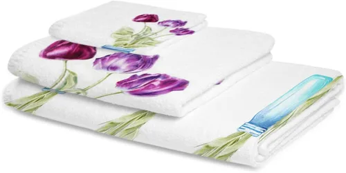 Vista 2 de Tulip Flower Bath Towels for Bathroom Set - Luxury Towels Gifts for Women,Quick Dry Beach Kitchen Hand Hair Face Yoga Workout Gym Towel and Dish