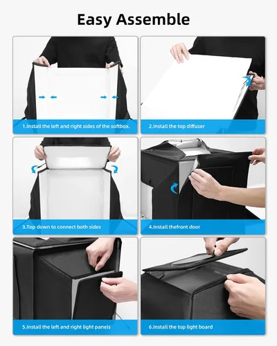 Vista 7 de Caja de Luz Portátil Glendan para Fotografía: Caja de Foto Profesional Ajustable de 16"x16" con Luces LED CRI 480 de Alta Calidad - Caja de Luz