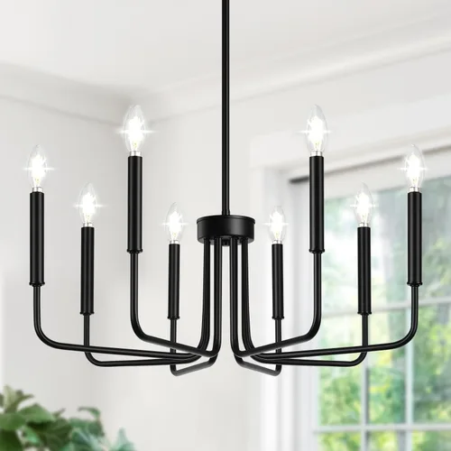 Vista 20 de Lynnoland - Candelabros de 6 luces de granja para comedor, accesorios de iluminación colgantes, lámparas industriales modernas para dormitorio Negro