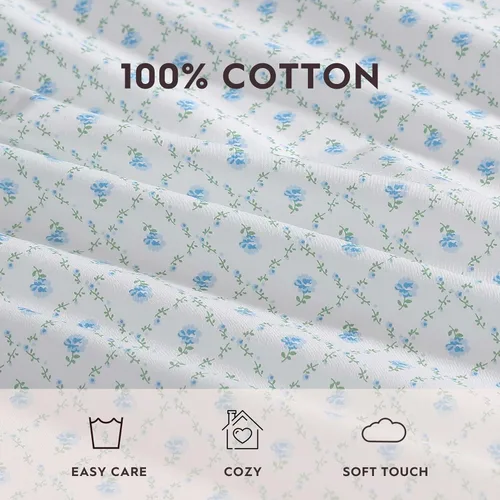 Vista 6 de Laura Ashley - Juego de sábanas, ropa de cama de algodón percal transpirable, 200 hilos, bolsillo profundo, elegante decoración del hogar