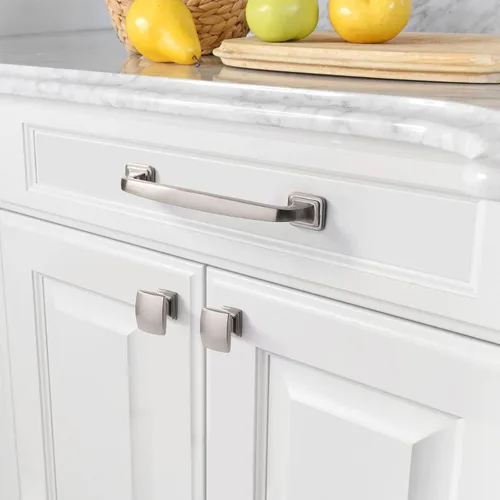 Vista 3 de Amerdeco 10-Pack Brushed Satin Nickel Cabinet Knobs & Pulls - 1-1/8 Inch Single Hole Square Drawer Handles for Bathroom Cabinets ZH0011