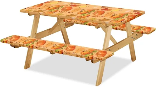 Vista 45 de Juego de 3 calcetines de árbol de Navidad de dibujos animados y galletas, funda de mesa de picnic ajustable con funda de banco, manteles Calcetines