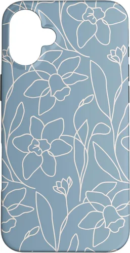 Vista 23 de Poppy Flower Line Art Modern Leaves Boho Light Blue Case for iPhone 17