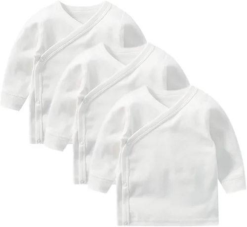 Vista 12 de HAOLUKI Baby Long Sleeve Side-snap Cotton Shirt Unisex Newborn Girls Boys Kimono Tee Shirts Top