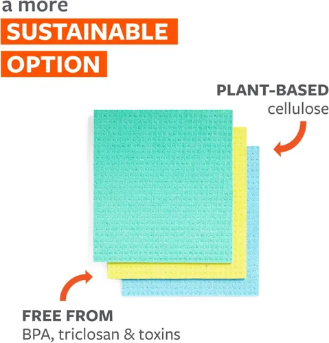 Vista 3 de Full Circle Paños de cocina suecos Squeeze – Paquete de 6 paños de esponja de celulosa reutilizables, toallas de limpieza de microfibra súper