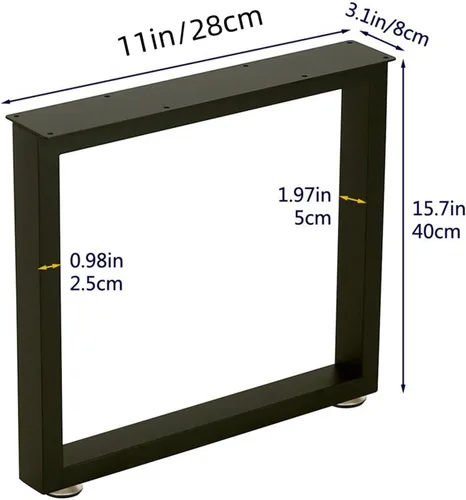 Vista 4 de Patas rectangulares industriales de metal de 16 pulgadas de altura, patas de banco de metal para mesa, diseño moderno de mediados de siglo, juego