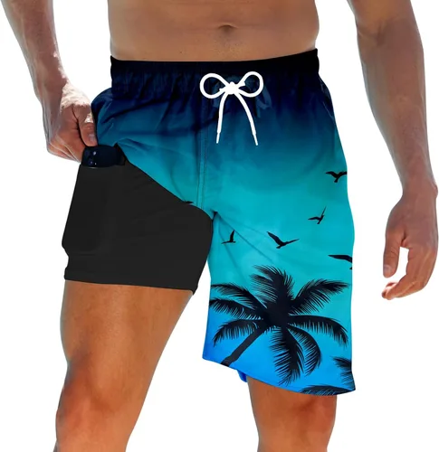 Vista 19 de Trajes de baño para hombre con forro de compresión 2 en 1 Shorts de tabla de 9 pulgadas de secado rápido con bolsillos Blanco