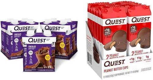 Vista 8 de Quest Nutrition Batido de proteína de chocolate listo para beber y galleta de proteína de chispas de chocolate; apto para dietas cetogénicas; alto