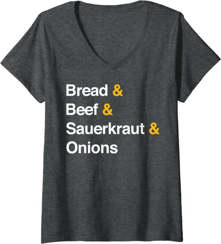 Vista 5 de Camiseta con cuello en V Nebraska Sandwich Runza para mujer, Negro