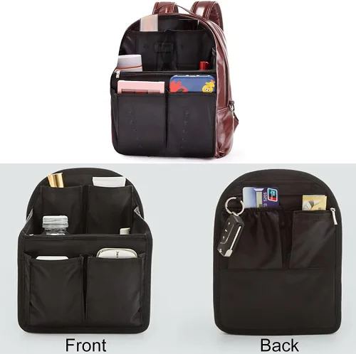 Vista 2 de HOYOFO Organizador de mochila pequeña, negro, 7.7 pulgadas de largo x 4.3 pulgadas de ancho x 10.6 pulgadas de alto, nailon impermeable, se adapta a
