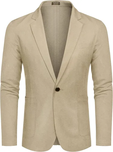 Vista 2 de Coofandy Abrigo deportivo casual para hombre ajuste regular ligero chaqueta de lino con un botón