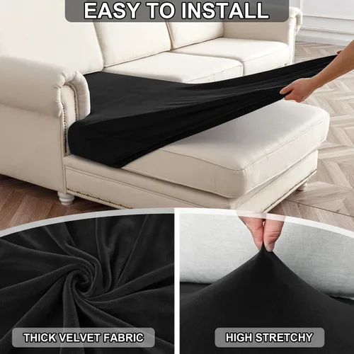 Vista 5 de NAISI Fundas de cojín impermeables de tela de terciopelo grueso lavable, 1 pieza, fundas individuales para sofá modular con parte inferior elástica