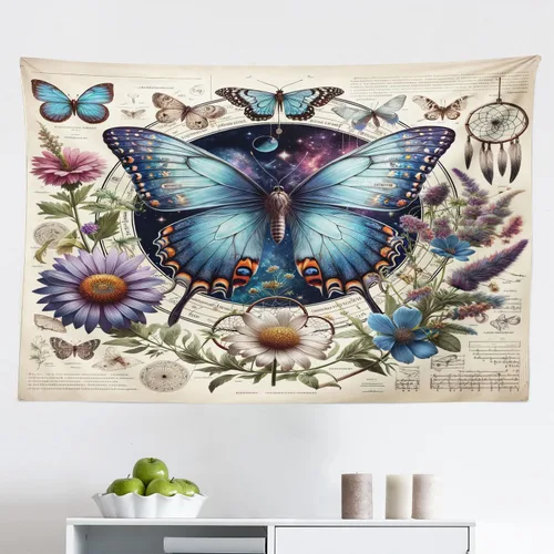 Vista 147 de Ambesonne Tapiz hippie, abrazo de hongos de ensueño y árbol de la vida místico y mandal verde, decoración de tela para colgar en la pared