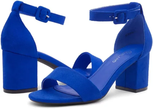 Vista 7 de Shoe Land SL-Romina - Sandalias de tacón bajo para mujer, puntera abierta, correa en el tobillo, tacón grueso, zapatos de tacón de tacón grueso