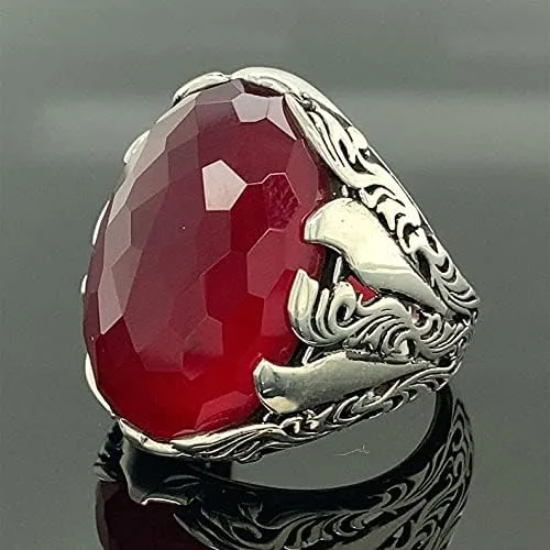 Vista 6 de Men Handmade Ring, Ruby Stone Ring, Red Gemstone Ring, Ottoman Style Ring, 925k Sterling Silver Ring, Gift For Him