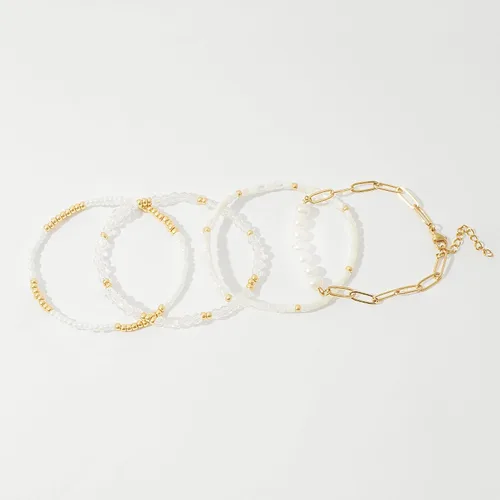 Vista 2 de Delicado juego de pulseras de cuentas de cristal de perlas de oro para mujer, chapado en oro real de 14 quilates, cuentas de cristal de perlas