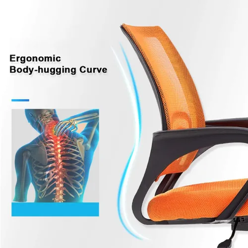 Vista 7 de BestOffice Silla de oficina, silla de escritorio, silla de computadora de malla con soporte lumbar, cómoda silla de respaldo medio, color naranja