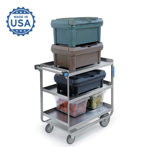 Vista 2 de Lakeside Manufacturing Carrito utilitario 744, acero inoxidable, 3 estantes, capacidad de 700 lb (totalmente montado)