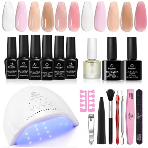 Vista 12 de Kit de Esmalte de Uñas en Gel Beetles con Luz UV, Gel Base y Capa Superior, Kit de Inicio de Esmalte de Uñas en 6 Colores Nude Neutros, Conjunto LED