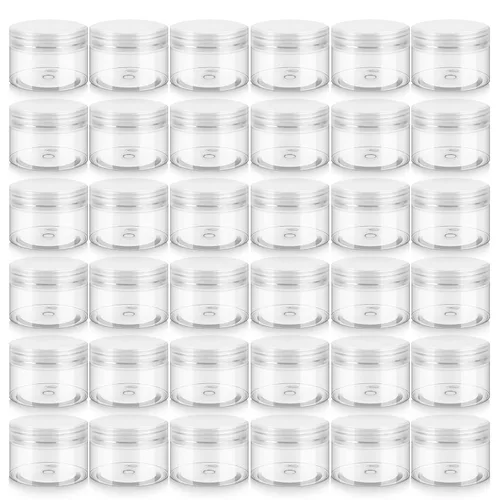 Vista 10 de Loretoy Paquete de 36 tarros de plástico de 1 onza con tapas, sin BPA, reutilizables, rellenables, recipientes de cosméticos transparentes