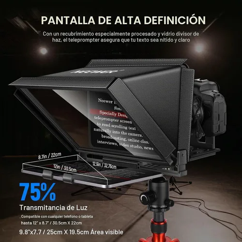 Vista 2 de NEEWER X12 Teleprompter de Aluminio con Control Remoto RT-110 (Conectado a través de Bluetooth en la Aplicación NEEWER Teleprompter) y Estuche
