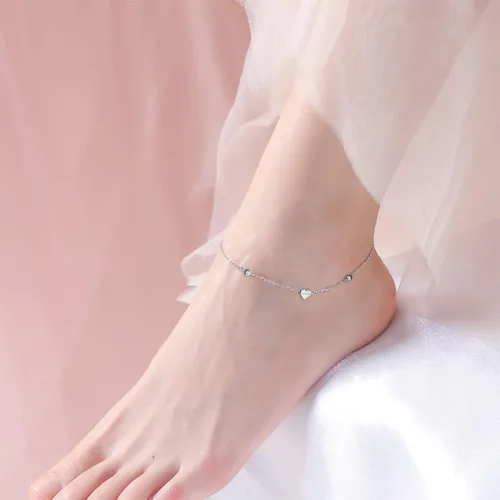 Vista 2 de Ladytree Tobillera para mujer de plata de ley 925 ajustable con cuentas de corazón y circonita cúbica