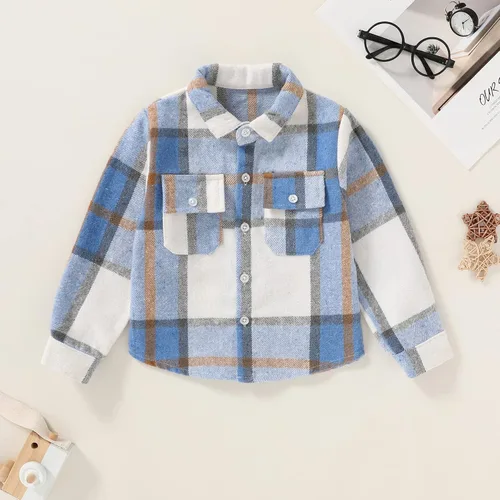 Vista 2 de Camisa de manga larga, con botones, a cuadros, franela roja, para recién nacido hasta los 6 años, unisex