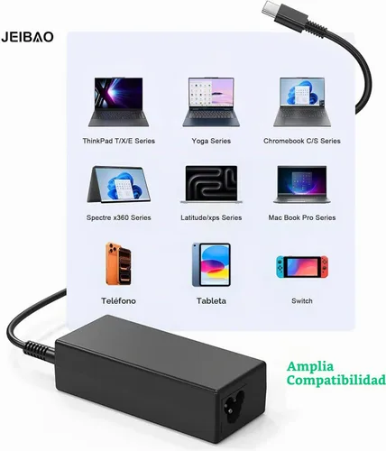 Vista 2 de JEIBAO Adaptador universal de 65 W USB C tipo C de CA para laptop compatible con Lenovo ThinkPad X1 T14 T15 E14 E15 T480s T580s T490 E580 E590 Yoga
