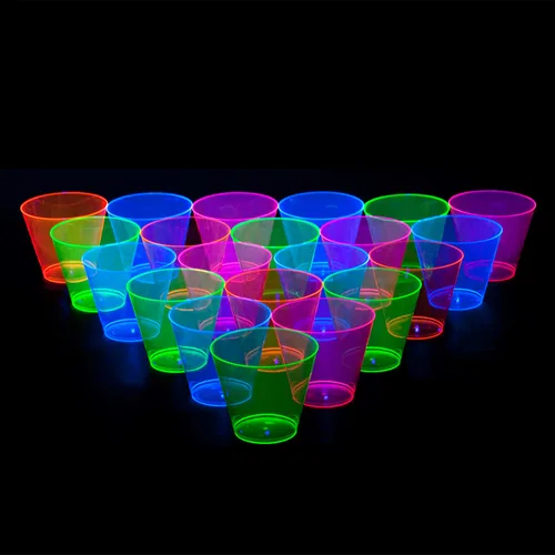Vista 5 de Vasos de plástico para fiestas de Party Essentials, 9 onzas de capacidad, con brillo, Variado neón, 500